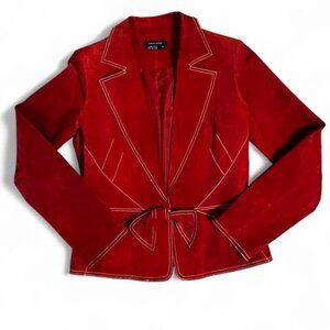 Boston Proper Red Suede Jacket With Bow Size 10